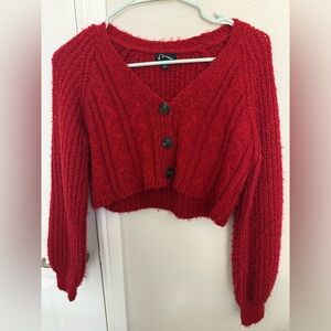 Art Class Vibrant Red Button-Up Cropped Sweater Cardigan